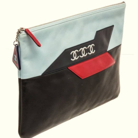 PREOWNED * Chanel Multicolor Lambskin Leather Airplane Clutch - Picture 2 of 6